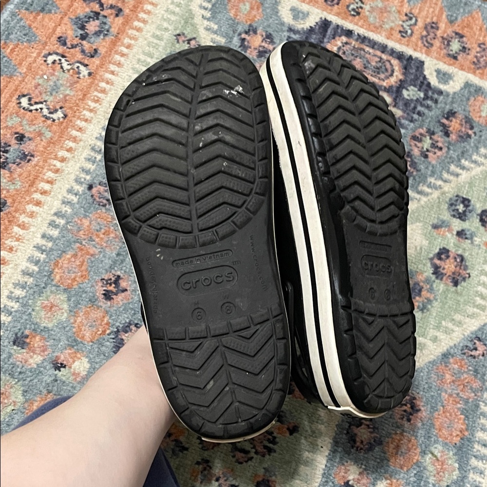 CROCS Black Clogs with White Trim and Red Logo Accent - Picture 4 of 5